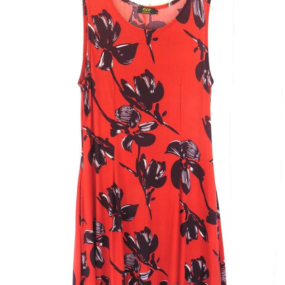 R & B Collection Red and Black Floral Sleeveless Maxi Dress - Picture 2 of 9